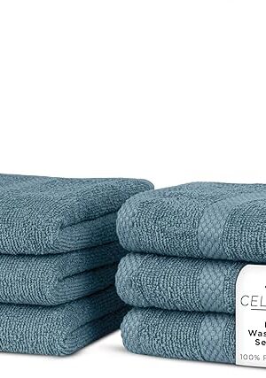 100% Cotton Wash Cloth for face & Body Set of 6, (12 x 12 inches) Sustainable, Soft, Highly Absorbent, Combed Cotton Wash Cloths Pack of 6 for Hotels, Spa, Bathroom, Dorm, Blue
