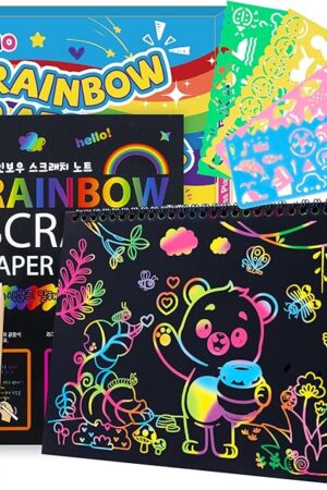 The Riceduo Scratch Art Paper Kit 2 Pack Magic Rainbow Scratch Off Art Notebook DIY Crafts for Kids Ages 3-12 Girls Boys Birthday Christmas Party Favor Games Easter Basket Stuffers DIY Activity Supplies