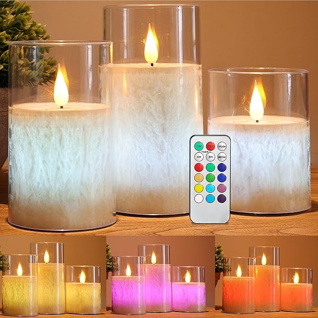 ACROSS Color Changing Flameless Candles With Remote Control, Battery Operated Candles LED Pillar Candle with Timer, 4'' 5'' 6'' candles set of 3 Pack For Wedding Centerpieces Holiday table Decorations