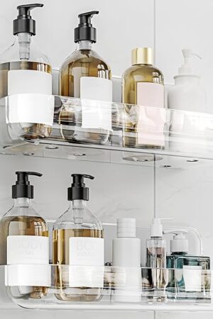 Adhesive Shower Caddy 2 Pack Acrylic Bathroom Shelves Wall Mount