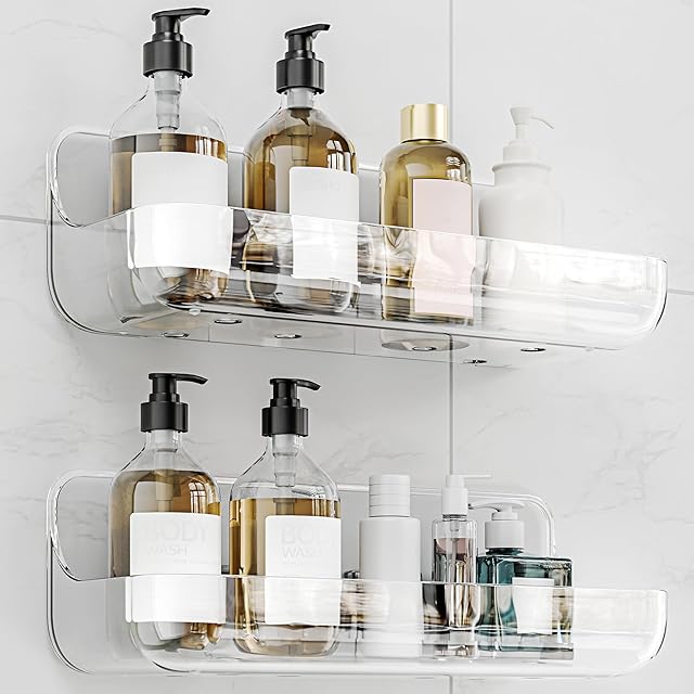 Adhesive Shower Caddy 2 Pack Acrylic Bathroom Shelves Wall Mount