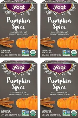 Yogi Tea Pumpkin Spice Tea - 16 Tea Bags per Pack (4 Packs) - Limited Edition Organic Pumpkin Spice Tea Bags - Perfect for the Holidays - Includes Cinnamon Bark, Cardamom Pod, Nutmeg Kernel & More
