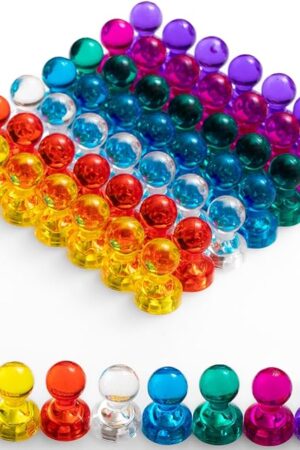 56 Colorful Magnets for Whiteboard | 7 Assorted Color Strong Push Pin Magnets | Perfect Magnetic Push Pins to use as Refrigerator Magnets, Whiteboard Magnet, Classroom Magnet