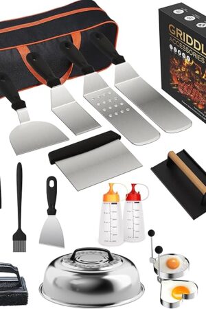 120 Pcs Griddle Accessories Kit for Blackstone - Perfect Flat Top Grill Accessories for Outdoor, Professional Round Melting Dome with Cast Iron Smash Burger Press for Barbecue.