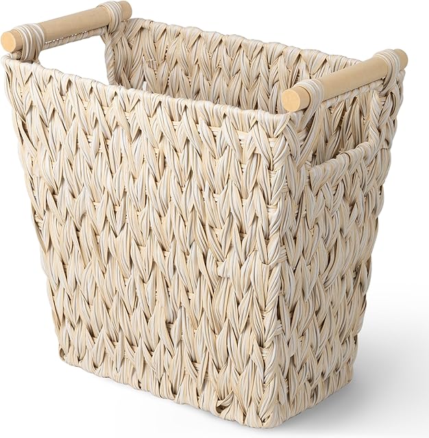 GRANNY SAYS Wicker Trash Can, Waste Basket for Bathroom, Waterproof Bathroom Garbage Can, 19 Liters/5 Gallons Wastebasket with Handle, Decorative Waste Basket for Bedroom, Office, Living Room, 1 Pack