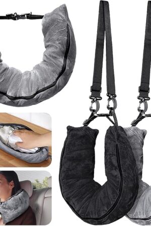 2Pack Stuffable Travel Pillow for Extra Luggage, Velvet Travel Neck Pillow with Adjustable Neck Size, Fits About 6 T-Shirts Travel Essentials Multifunctional Sleeping Rest Cushion
