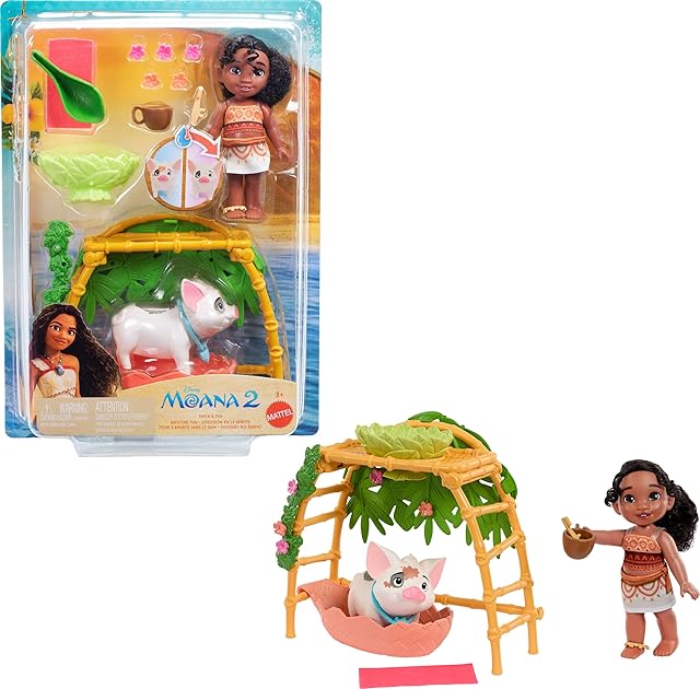 The Mattel Disney Moana 2 Simea & Pua Bathtime Fun Playset with Fashion Doll, Animal Friend, Tub & 10+ Accessories, Toys Inspired by The Movie