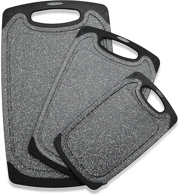 Cutting Boards for Kitchen, Large-Small Cutting Board Set of 3, Dishwasher Safe, Juice Groove, Easy Grip Handle, Non-Slip Rubber Cutting Board