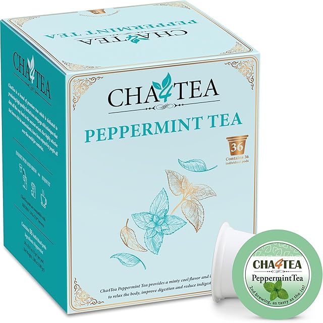 Cha4TEA 36-Count Peppermint Herbal Tea Pods - Compatible with Keurig Brewers