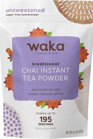 Waka Traditional Chai Tea Powder Mix - Chai Tea Concentrate Sugar Free. Pure Leaves from India, Natural Spices, Unsweetened, No Additives (4.5oz Pouch, 195 Servings)