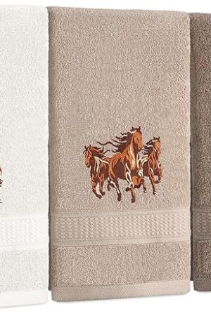 3 Pcs Western Horse Hand Towels Set for Bathroom 100% Cotton Embroidered Decorative Equestrian Horse Themed Gifts Farmhouse Towels for Bathroom Kitchen Decor 13. 3 x 29. 5''