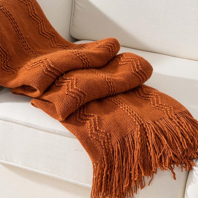 BATTILO Home Throw Blanket Caramel Rust Orange 50"x60"