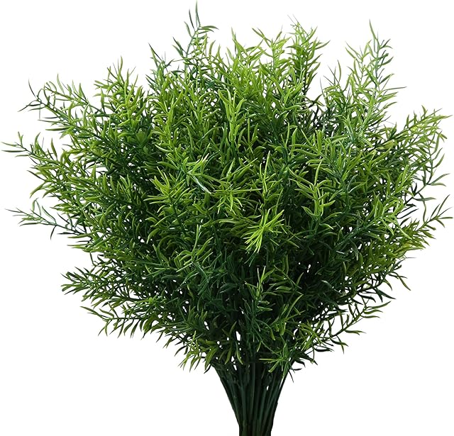 Artificial Plants Flowers Grass Shrubs 8 Pack No Fade Faux Plastic Flowers Outdoor for Farmhouse Garden Porch Patio Indoor Wedding Decoration Greenery Fake Plants uv Resistant