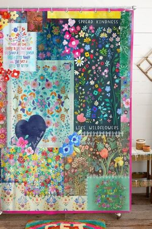 Boho Floral Shower Curtain for Bathroom,Bohemian Colorful Flower Spring Summer Wildflower Shower Curtain with Hooks,Polyester Fabric Shower Curtains Machine Washable Waterproof Bath Decor 72"Lx72"W