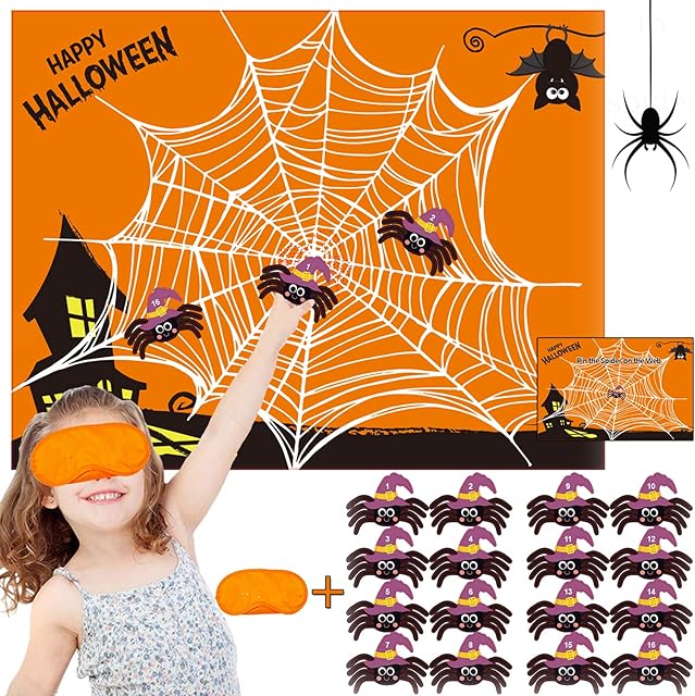 The Funnlot Halloween Games for Kids Party Pin The Spider on The Web Halloween Party Games Activities Pin The Tail