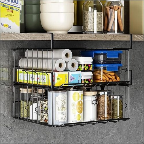 ????? ????? ?????? Storage 2Pack - 12.6in Metal Under Shelf Storage, Hanging Wire Basket Shelves, Undershelf Storage Basket for Kitchen Pantry Bookshelf