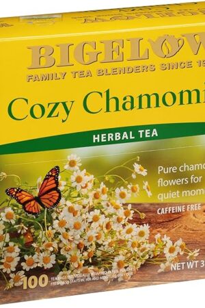 Bigelow Cozy Chamomile Herbal Tea, Caffeine Free, 100 Count Box | Caffeine Free | with Chamomile Flowers | Pack of 1