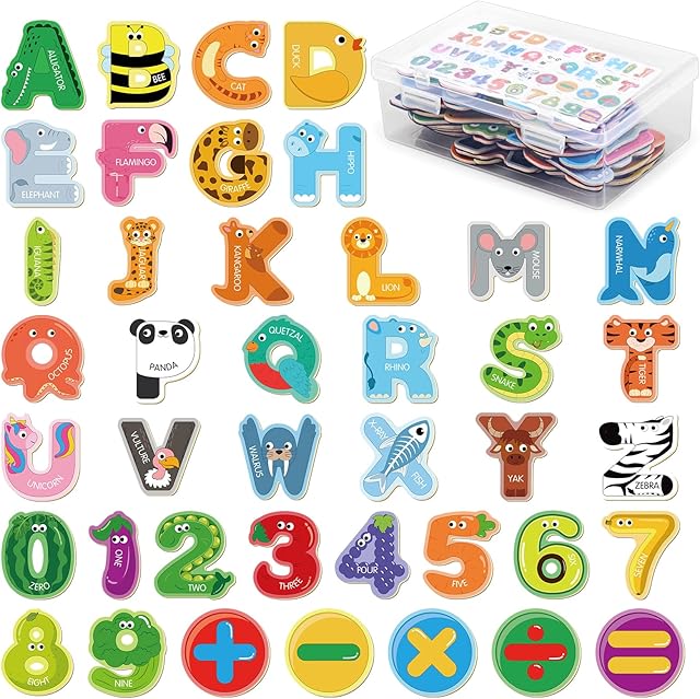 The 41 Pieces Wooden Thick Alphabet Magnets for Toddlers Fridge, Large Cute Animal Colorful ABC 26 Uppercase Letters, 10 Numbers Magnetic Alphabet Educational Toy Set for Kids Preschool Learning Spelling