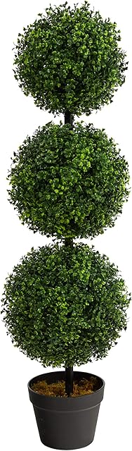 Nearly Natural 3ft. Artificial Triple Ball Boxwood Topiary Tree (Indoor/Outdoor) T2021, Green