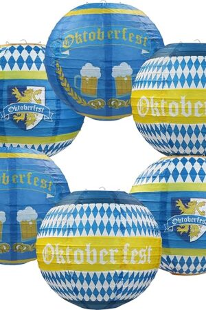6 Pieces Oktoberfest Hanging Paper Lanterns Decorations - Oktoberfest Party Hanging Decorations Supplies for German Bavarian Beer Festival Theme Party