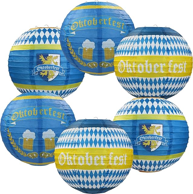 6 Pieces Oktoberfest Hanging Paper Lanterns Decorations - Oktoberfest Party Hanging Decorations Supplies for German Bavarian Beer Festival Theme Party