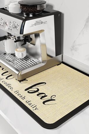 DK177 Coffee Mat Coffee Bar Mat Hide Stain Absorbent Drying Mat with Waterproof Rubber Backing Fit Under Coffee Maker Machine Pot Espresso Machine Coffee Bar Accessories-12"x19"