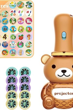 The Projector-Flashlights Educational-Learning Interactive Toy - Cute Brown Toddler Flashlight Color Bear Projector with 80 Patterns for Kids Girls Boys Age 3 4 5 6 7 Year Old Cognition Bedtime Education