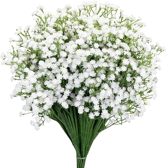 7-Pcs 21? Secure-Stem Realistic Artificial White Babys Breath (Gypsophila) Flowers with No-Shedding Design — Perfect for Wedding Centerpieces, Home Decor & Vase Fillers
