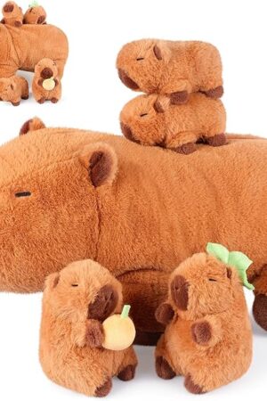 5-in-1 Capybara Stuffed Animals with Babies Inside, 5Pcs Set Capybara Plush with Mommy & 4 Babies, Soft Pillow Plushies Decor, Cute 3 to 8 Year Old Girl Gift, Imaginative Play Toy (Capibara)