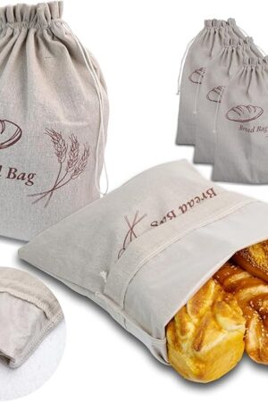 3-Pack Bread Bags for Homemade Bread Sourdough with Inner Lining, Linen Breads Bags Keeps Breads Fresh, Reusable Bread's Storage Bag, Flax Sourdough Bread's Bag's for Sourdough's Bag(17x13 In Lager)