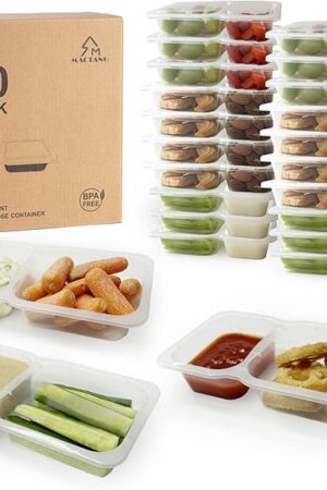 9 OZ Reusable Snack Containers with Lids, New Double Compartment Condiment Snack Pack Containers 20 Sets