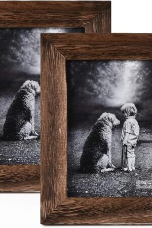 Yaetm 5x7 Picture Frame Distressed Wood, Rustic Solid Wood Photo Frame 5 x 7, Display for Tabletop and Wall, High Definition Glass, Carbonized Black (2 pack)