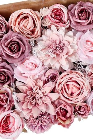 Artificial Flowers Combo Dusty Pink Roses with Stems Bouquets Bridal Wedding Shower Decorations Fake Floral for Party Table Centerpieces Home Decor