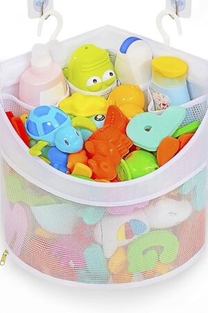 Baby Bath Toy Organizer, Quick Drying and Mould Proof, Corner Hang-Suspension Holder, Large Capacity Multi Use Shower Caddy (White)