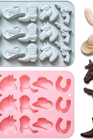 Cowboy Chocolate Molds,2PCS Cowboy Silicone Mold,Cowboys Hat Boot Horse Saddle Shape Candy Molds,Western Themed Party Baking Moulds Jello Ice Cube Candle Mold for Cupcake Cakesicle Decorations
