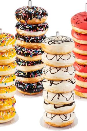 4PCS Acrylic Donut Display Stand Tower - Dessert Table Holder for Donuts, Bagels & Doughnuts - Perfect for Parties, Christmas, Birthday & New Year