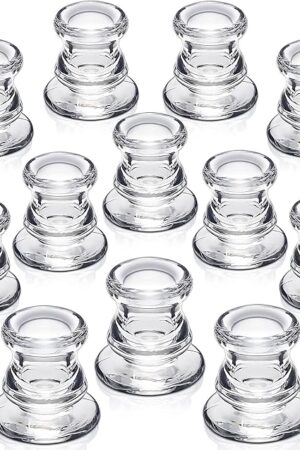Candlestick Holders Bulk - 12PCS Taper Candle Holders for Table Centerpiece - Thick Glass Candle Holders for Wedding, Party and Festival Decoration
