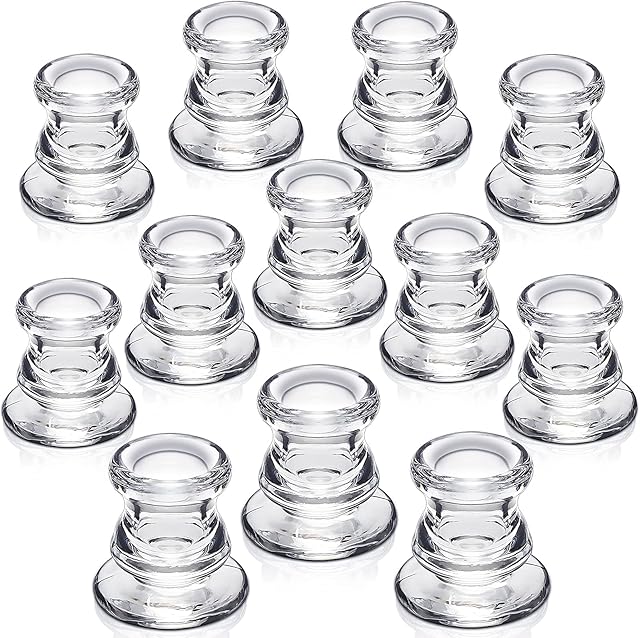 Candlestick Holders Bulk - 12PCS Taper Candle Holders for Table Centerpiece - Thick Glass Candle Holders for Wedding, Party and Festival Decoration