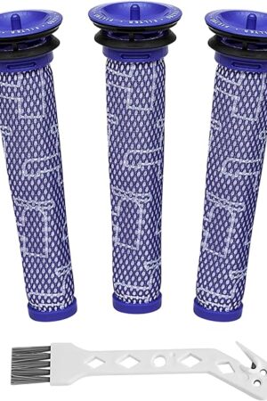 3 Pack Pre Filters Compatible With Dyson V6, V7, V8, DC58, DC59, DC61, DC62 Absolute Animal Cordless Vacuum Cleaners - Replaces Part # 965661-01 - 3 Filters With 1 Brush