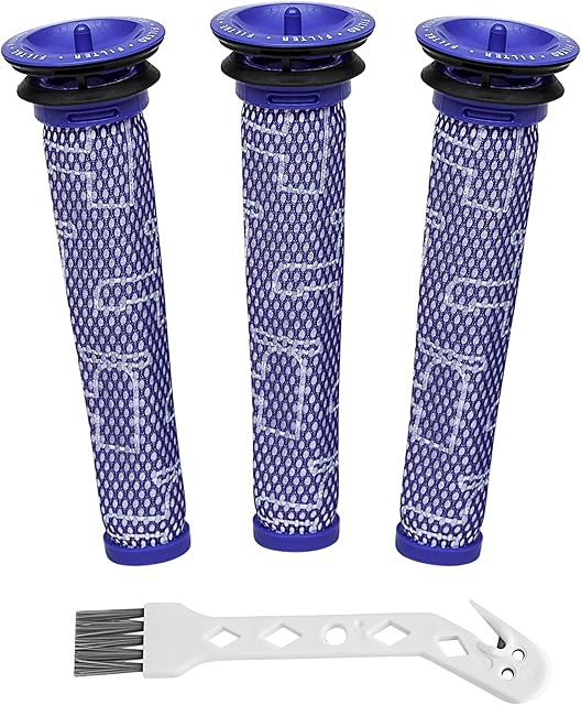 3 Pack Pre Filters Compatible With Dyson V6, V7, V8, DC58, DC59, DC61, DC62 Absolute Animal Cordless Vacuum Cleaners - Replaces Part # 965661-01 - 3 Filters With 1 Brush