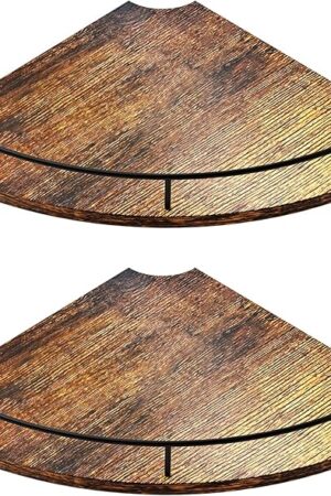 Corner Floating Shelves, Rustic Brown Wood, Set of 2, Wall Mount Storage with Guardrail for Bathroom Kitchen Living Room