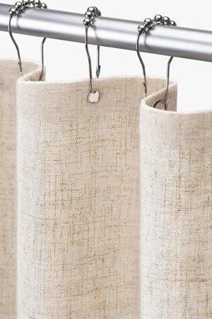 Awellife Linen Shower Curtain Beige Boho Farmhouse Shower Curtains for Bathroom Fabric Cream Cloth Liner 72 x 72 Inch