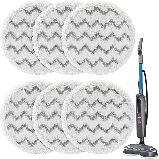 6 Pack 3897A / 3712 Rotating Steam Mop Pads Replacement for Bissell SpinWave SmartSteam Scrubbing Steam Mop Cleaner ?Models 3897A/3712 ONLY】, Washable Reuseable Refill Pads