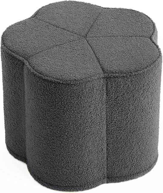 Blissful Diary Flower Pouf Ottoman, Comfy Floral Ottoman for Living Room, Bedroom, Kids Room, Charm Floor Pouf for Home Decor, Full Foam Filling Foot Rest for Couch, Dark Grey