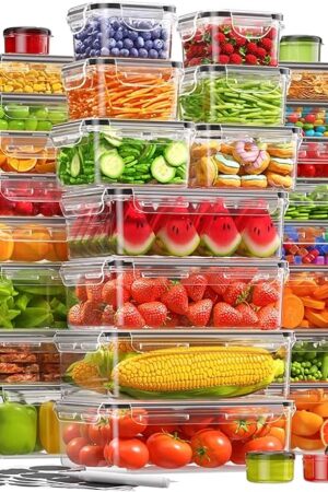 60 PCS Food Storage Containers with Lids(30 Containers & 30 Lids), BPA-Free Plastic Food Containers for Kitchen Storage, Leak Proof, Reusable Meal Prep Containers with Labels & Pen