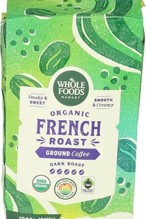 Whole Foods Market, Organic Ground Coffee, Dark French Roast, Smoky & Sweet, Smooth & Creamy, 12 Ounce