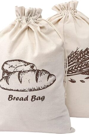 Augshy Bread Bag, 2 Pieces Linen Bread Bags for Homemade Bread Container, 17.5 ×11.5 Inches Unbleached & Reusable Bread Storage, Natural Large Storage for Artisan Bread