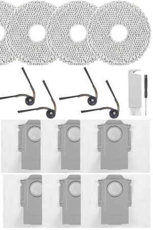 20 Pack Qrevo S5V Accessories Replacement Parts for Roborock Qrevo S5V /Curv/Curv S5X / Edge/Edge S5A Vacuum Cleaner, 1 Main Brush, 4 Mop Cloth Pads, 4 Side Brushes, 2 HEPA Filters, 6 Bags, 2 tool