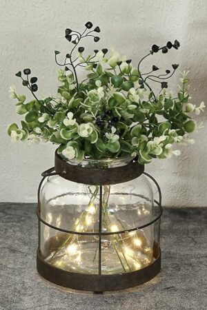 Vintage Glass Farmhouse Vase, Rustic Lantern Decor with Plants Flowers Lights Vintage Style Vases for Home Decor Floral Arrangement Hostess Gift