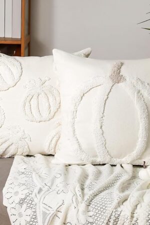 2 Pcs Fall Pillow Covers 18 x 18 Inch Pumpkin Throw Pillow Covers Square Linen Pillowcase Halloween Decor Pillow Covers Seasonal Autumn Thanksgiving Harvest Decoration for Home Sofa Couch